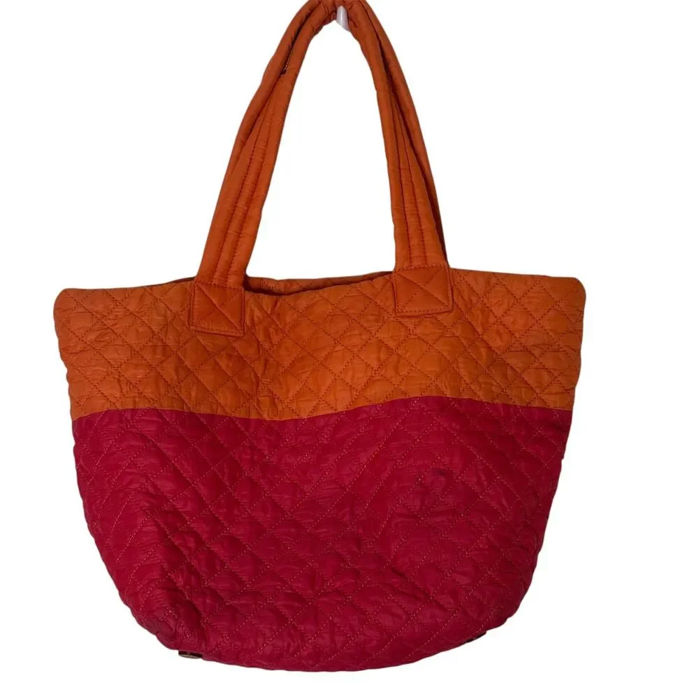 MZ Wallace Metro Tote Bag Purse Quilted Nylon ColorBlock Orange Red